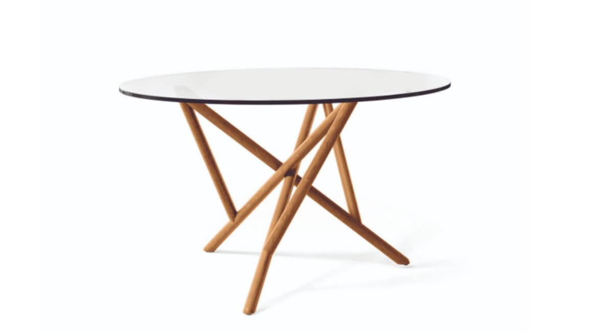 Baton Round Glass Table in Cherry