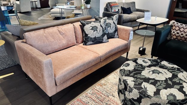 Younger Furniture Slim Apartment Sofa in Leather $4799. SAVE AN ADDITIONAL 20% OFF ON THIS PRICE.