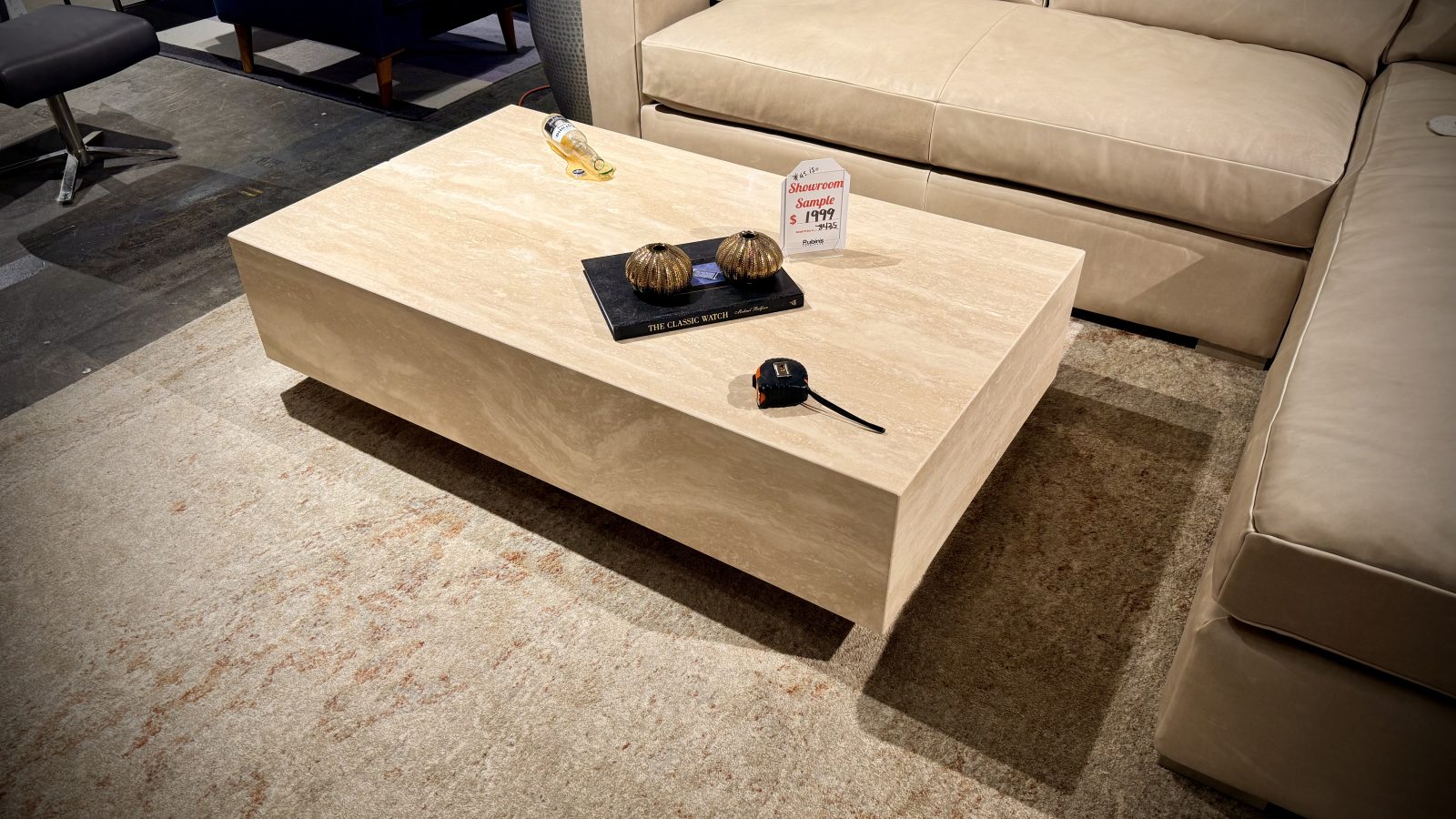Stone International Box Cocktail Table In Travertine Marble.