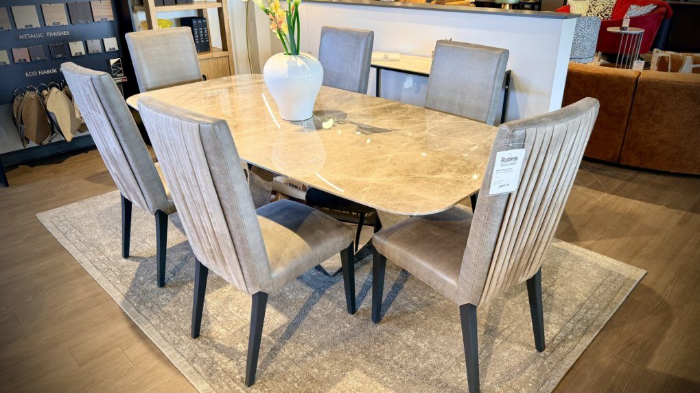 Stone International Marble Table & 6 Dining Chairs